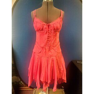 Tea NWT Women's Pink Cotton Corset Style Sleeveless Dress Laced Front & Handkerc
